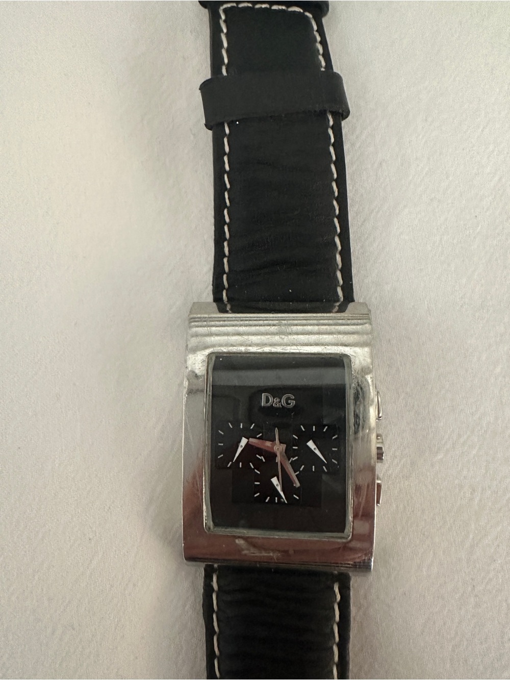 D&G Black Leather Strap Silver-Tone Case Men's Watch